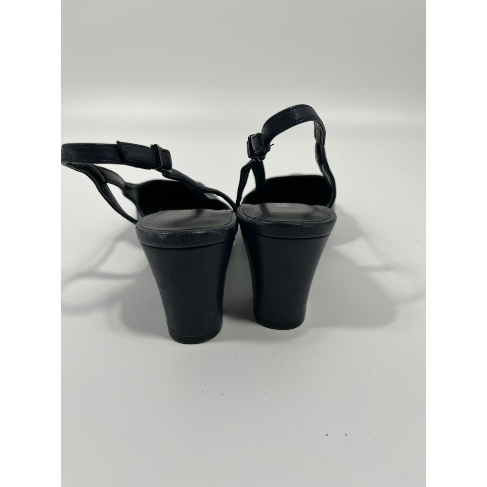 Women Faux Leather Slingback Heels 8.5 Blue Round Toe Chic Minimalist Capsule - Picture 5 of 10